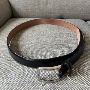 Black Italian Leather Belt Silver Hardware